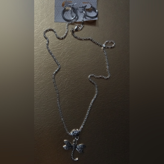 Elegant Silver Butterfly Necklace & Delicate Earring Set.